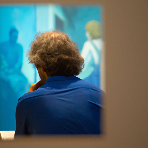 3. An art enthusiast engrossed in a painting at the Tel Aviv Museum of Art